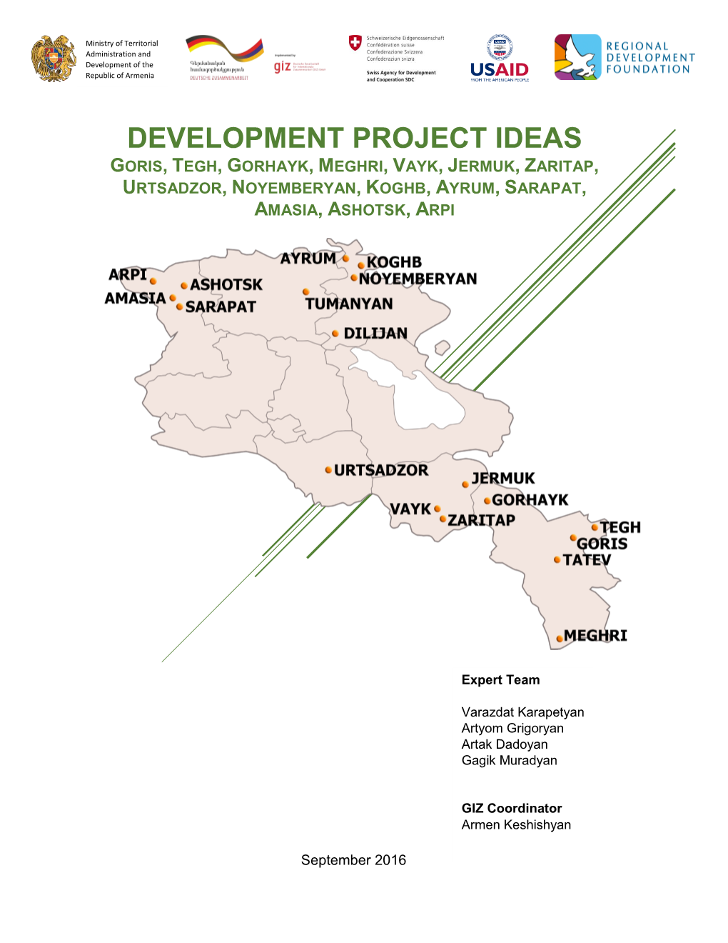 Development Project Ideas Goris, Tegh, Gorhayk, Meghri, Vayk