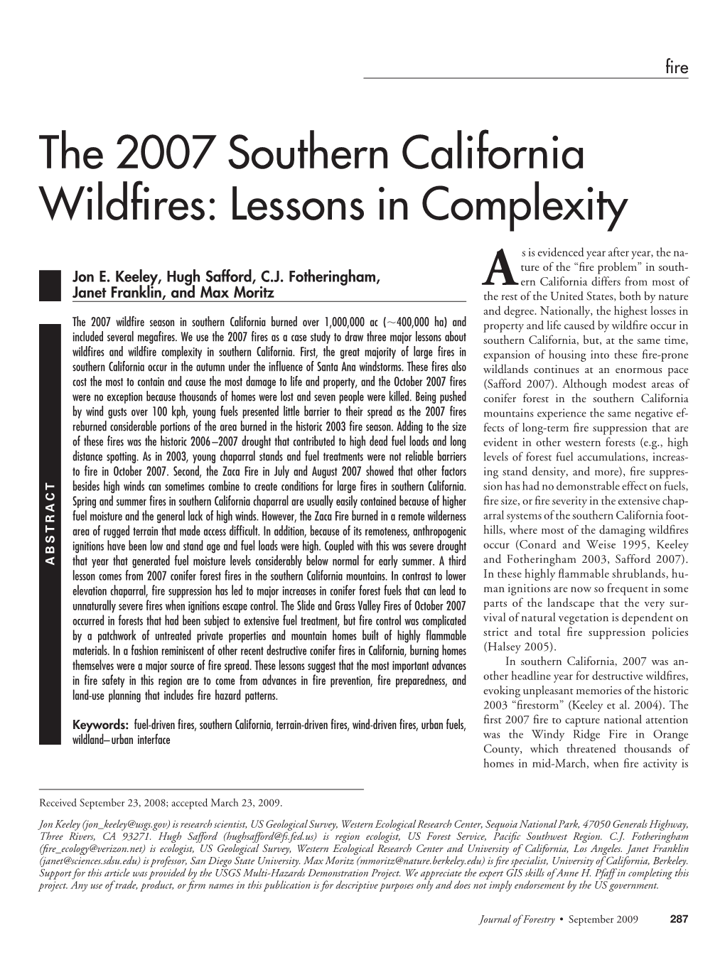 The 2007 Southern California Wildfires: Lessons in Complexity