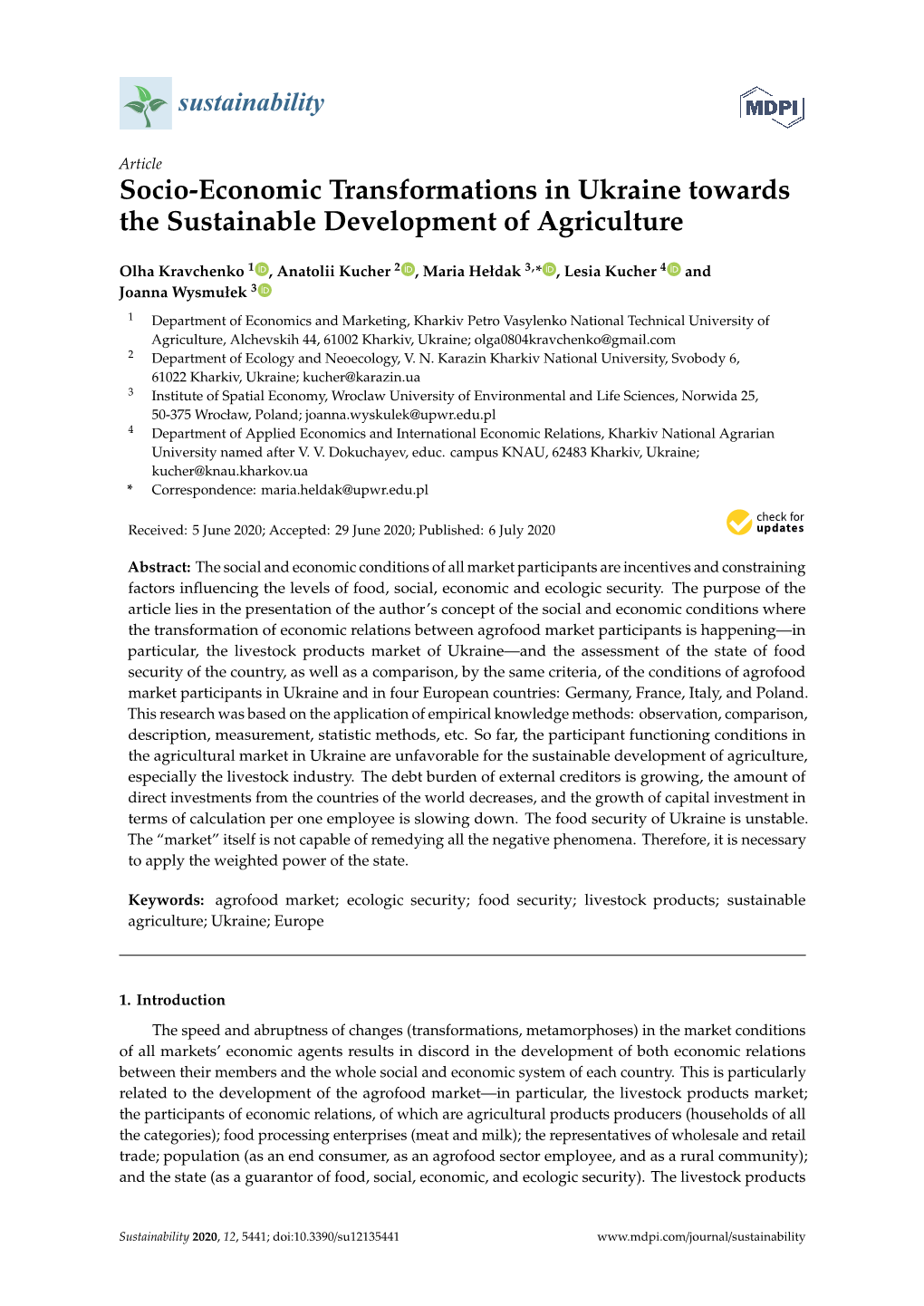 Socio-Economic Transformations in Ukraine Towards the Sustainable Development of Agriculture