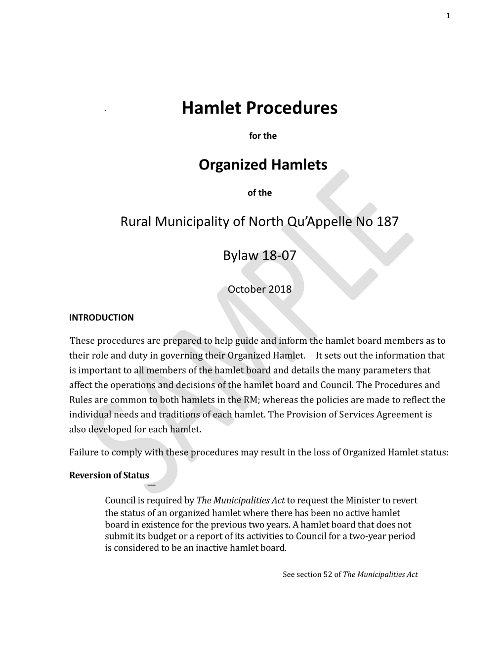 Hamlet Procedures