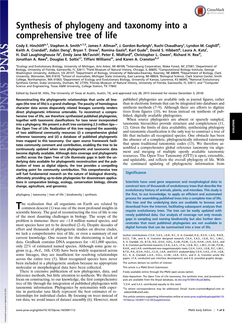 Synthesis of Phylogeny and Taxonomy Into a Comprehensive Tree of Life