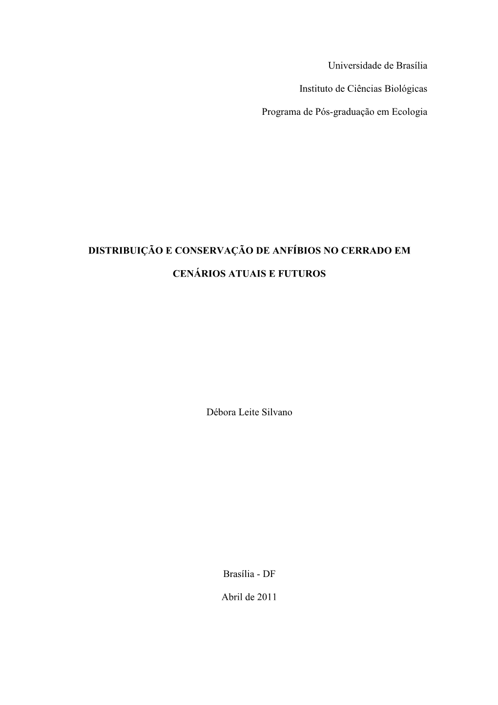 Universidade De Brasília Instituto De Ciências Biológicas Programa De