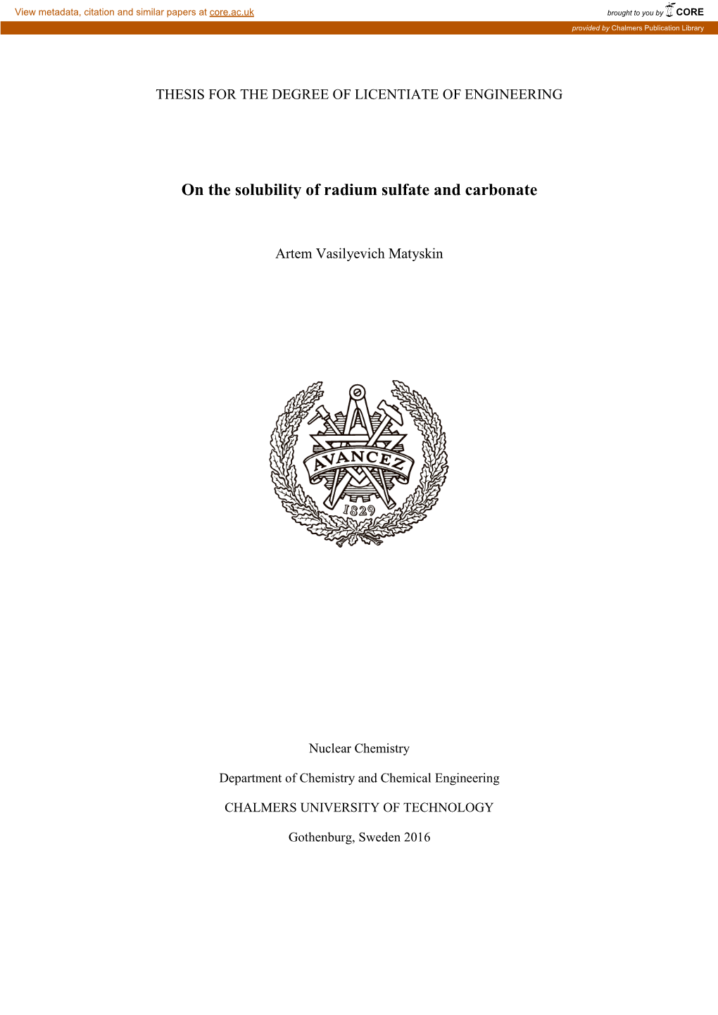 On the Solubility of Radium Sulfate and Carbonate