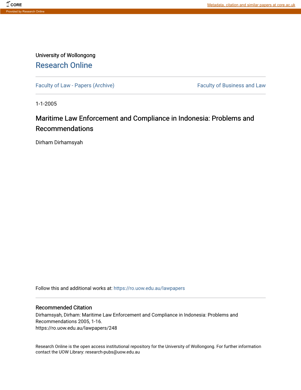 Maritime Law Enforcement and Compliance in Indonesia: Problems and Recommendations