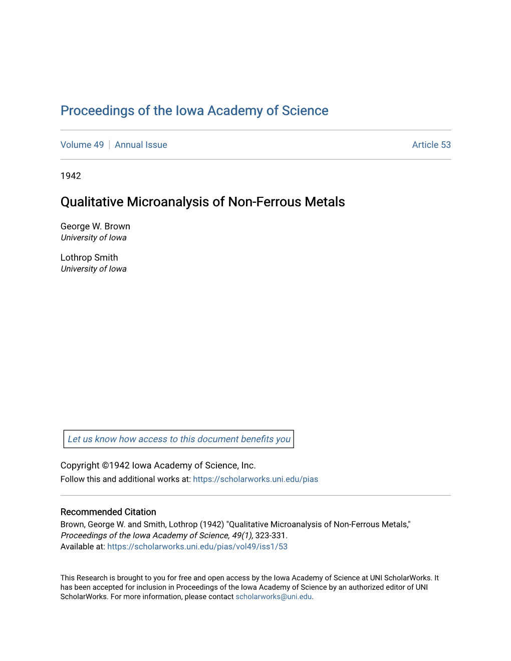 Qualitative Microanalysis of Non-Ferrous Metals