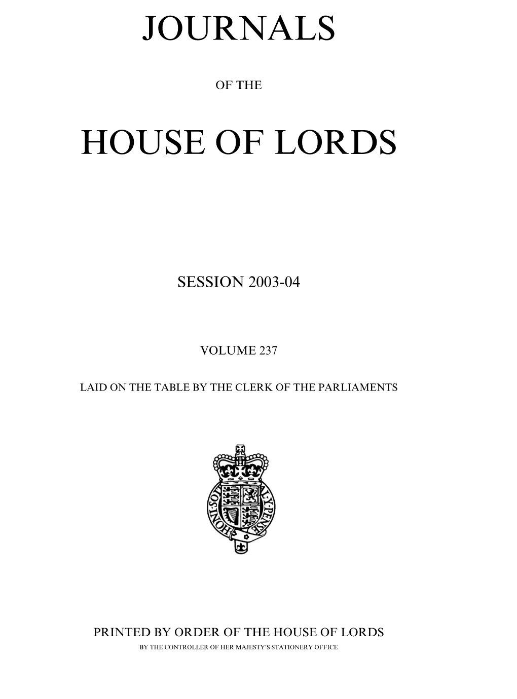 Journals House of Lords