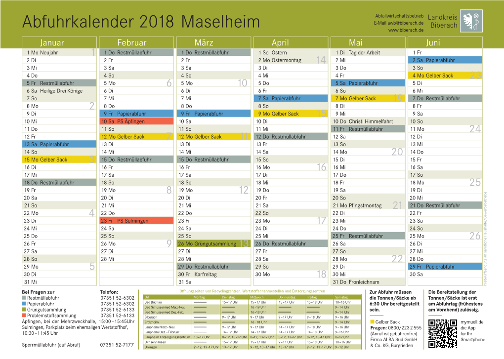 Abfuhrkalender 2018 Maselheim
