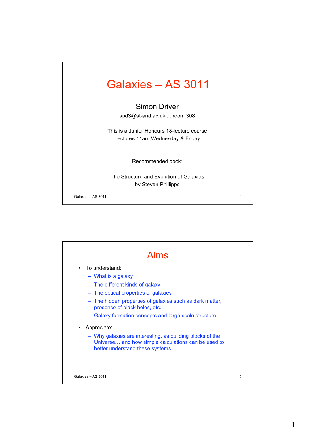 Galaxies – AS 3011