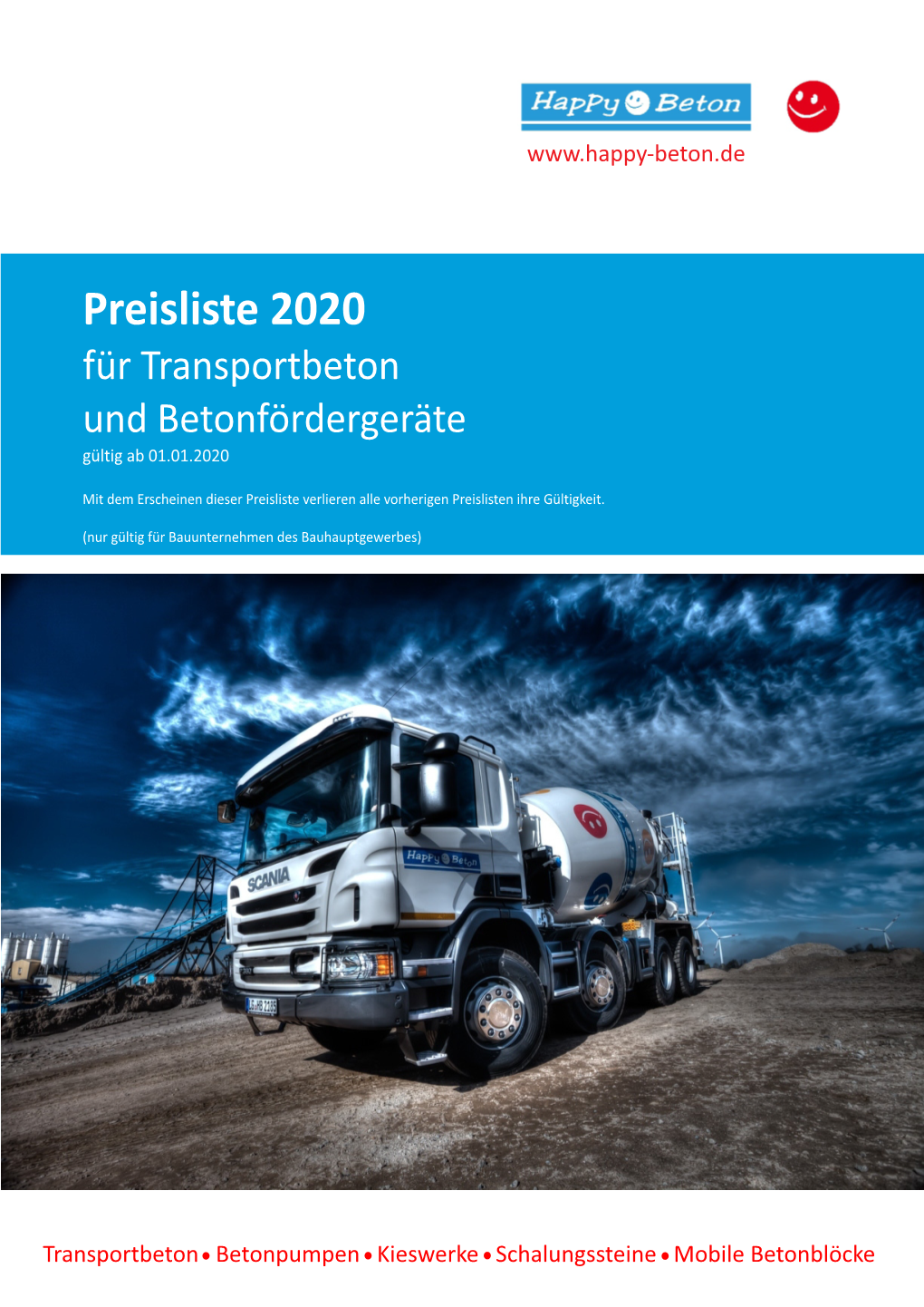 Preisliste 2020 Für Transportbeton Und Betonfördergeräte Gültig Ab 01.01.2020