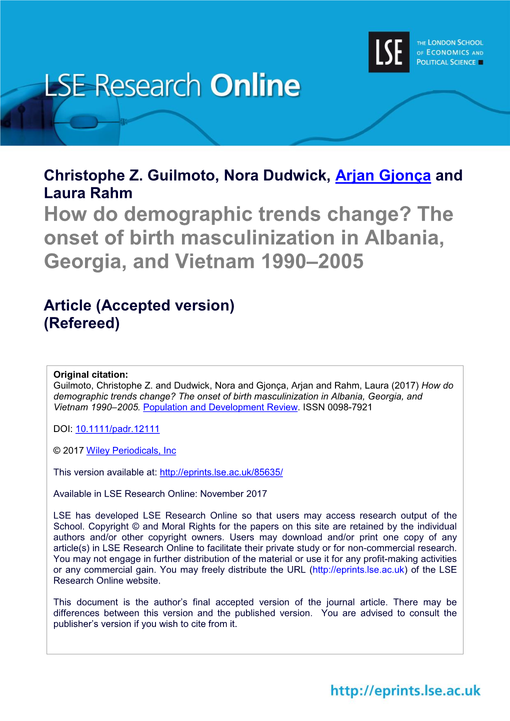 How Do Demographic Trends Change? the Onset of Birth Masculinization in Albania, Georgia, and Vietnam 1990–2005