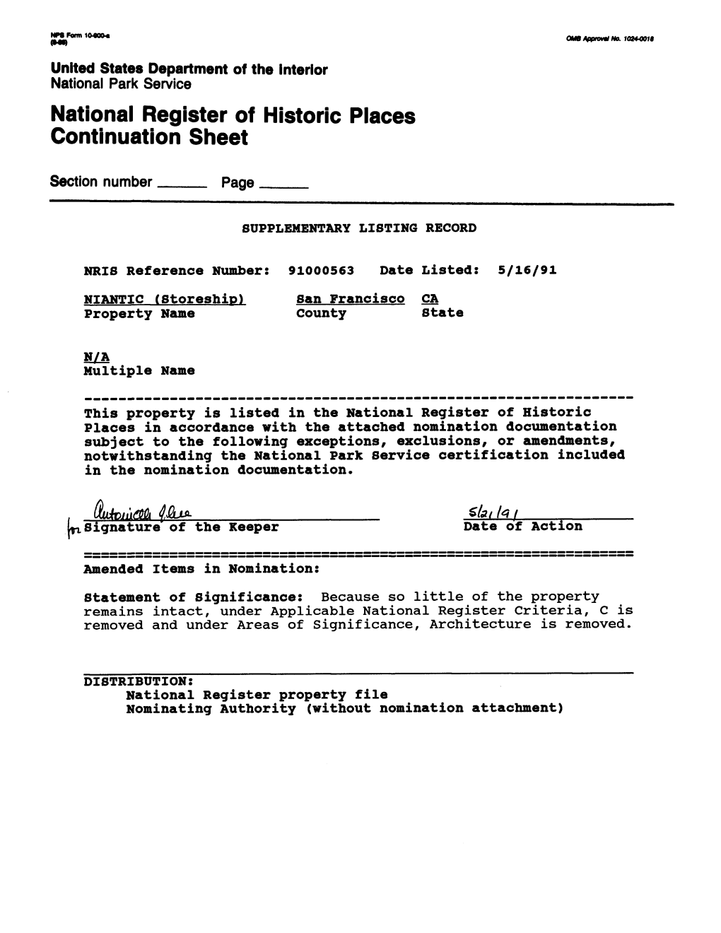 National Register of Historic Places Continuation Sheet