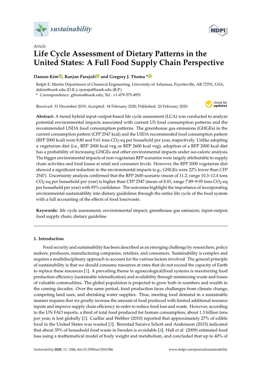 Life Cycle Assessment of Dietary Patterns in the United States: a Full Food Supply Chain Perspective