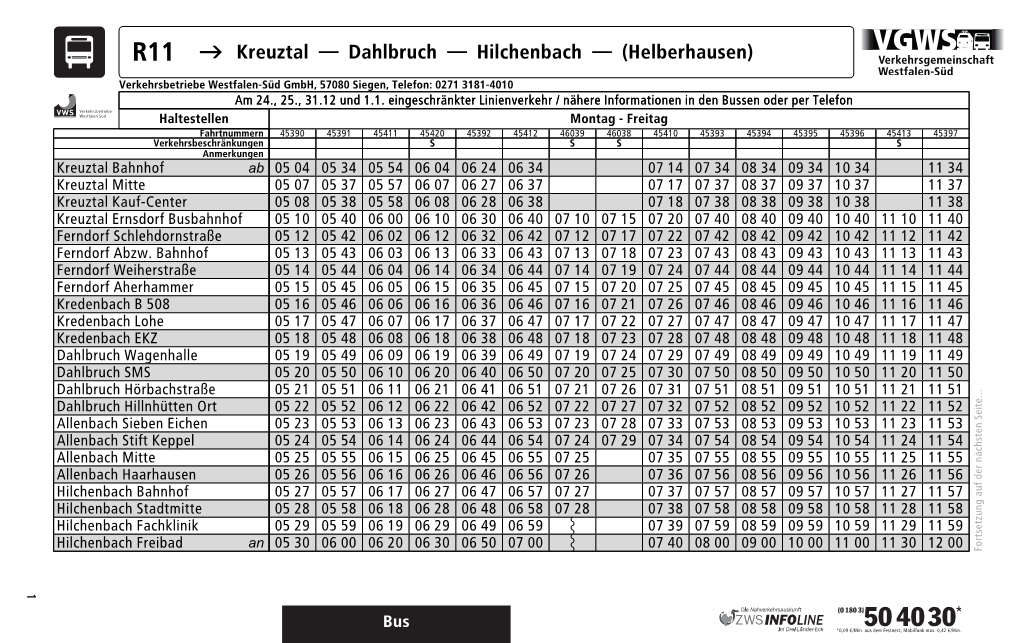 R11 → Kreuztal Dahlbruch Hilchenbach (Helberhausen)