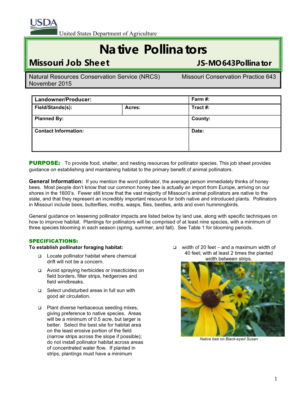 Native Pollinators Missouri Job Sheet JS-Mo643pollinator