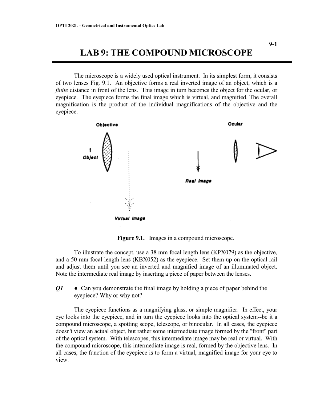 Lab 11: the Compound Microscope