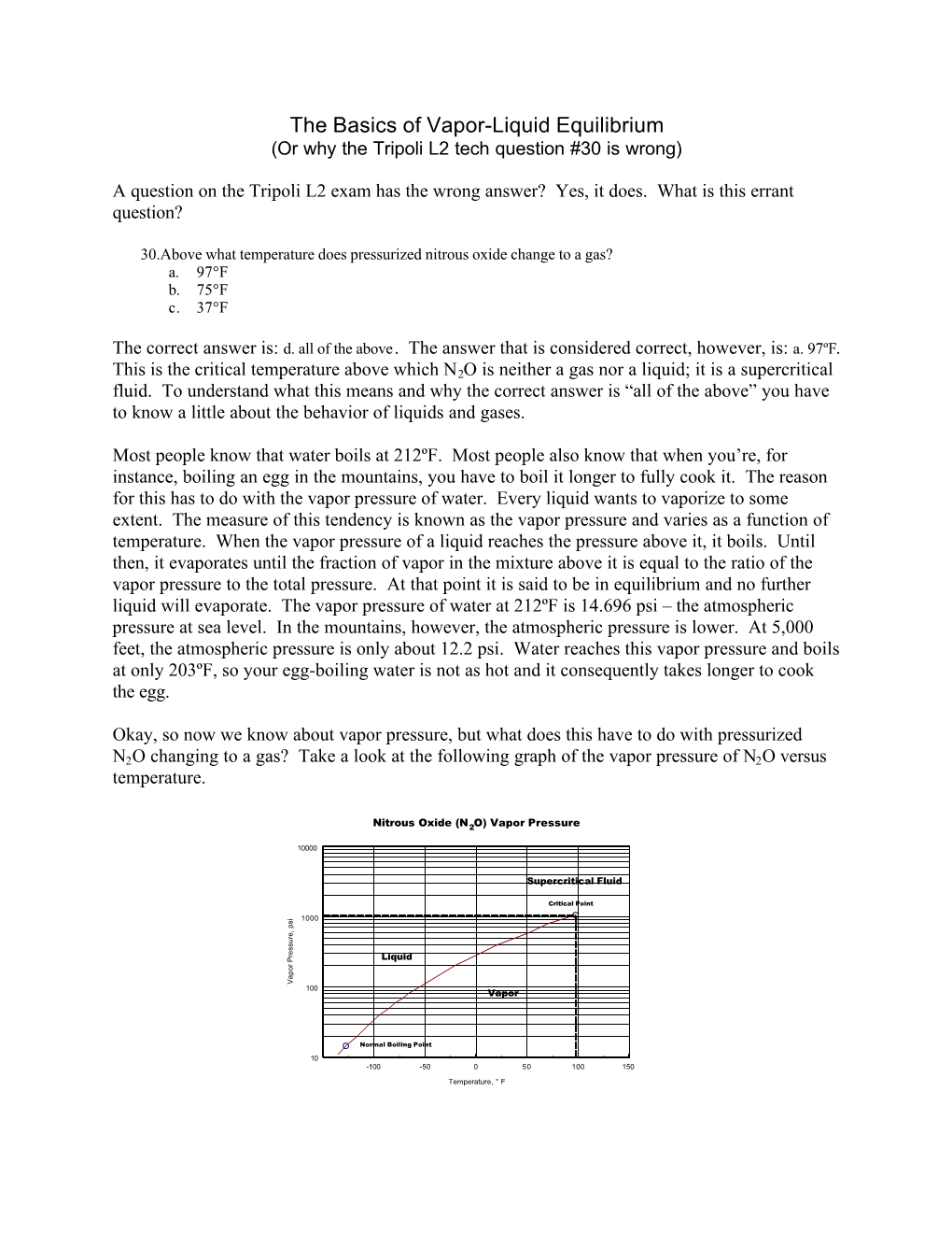 The Basics of Vapor-Liquid Equilibrium (Or Why the Tripoli L2 Tech Question #30 Is Wrong)