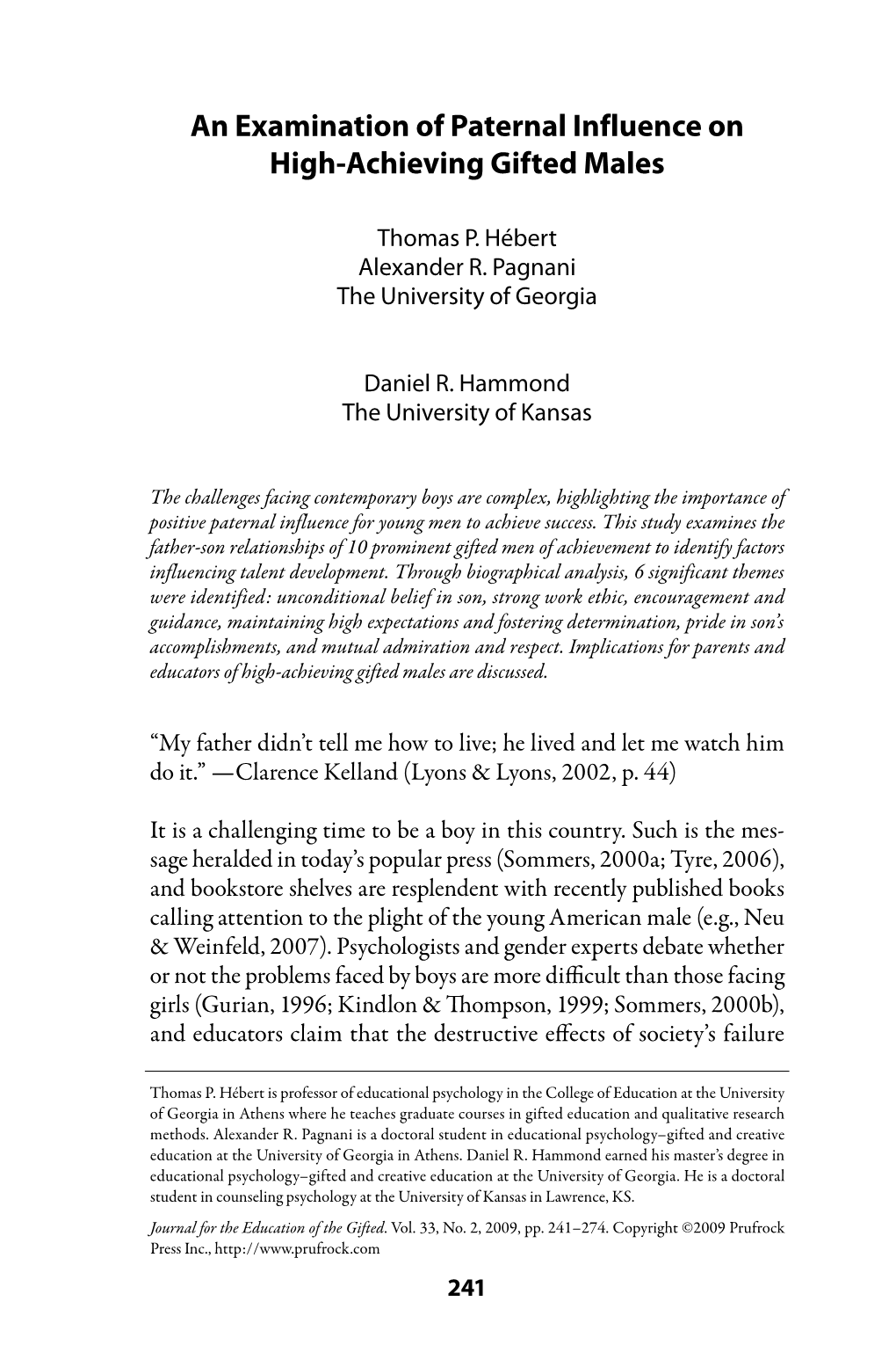 An Examination of Paternal Influence on High-Achieving Gifted Males