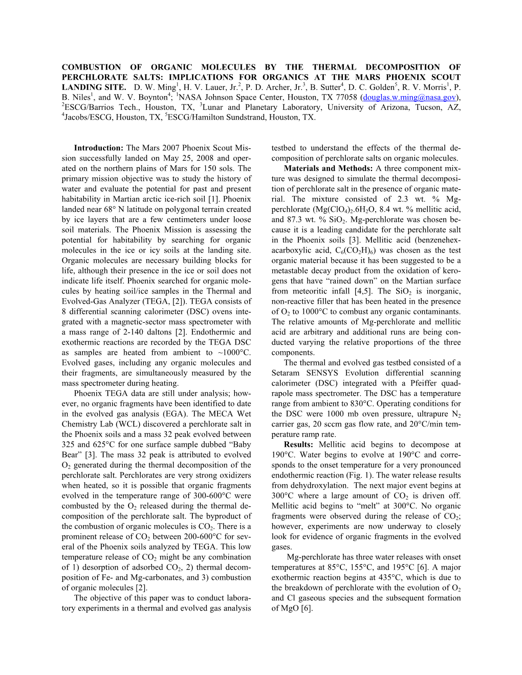 Combustion of Organic Molecules by the Thermal Decomposition of Perchlorate Salts: Implications for Organics at the Mars Phoenix Scout Landing Site