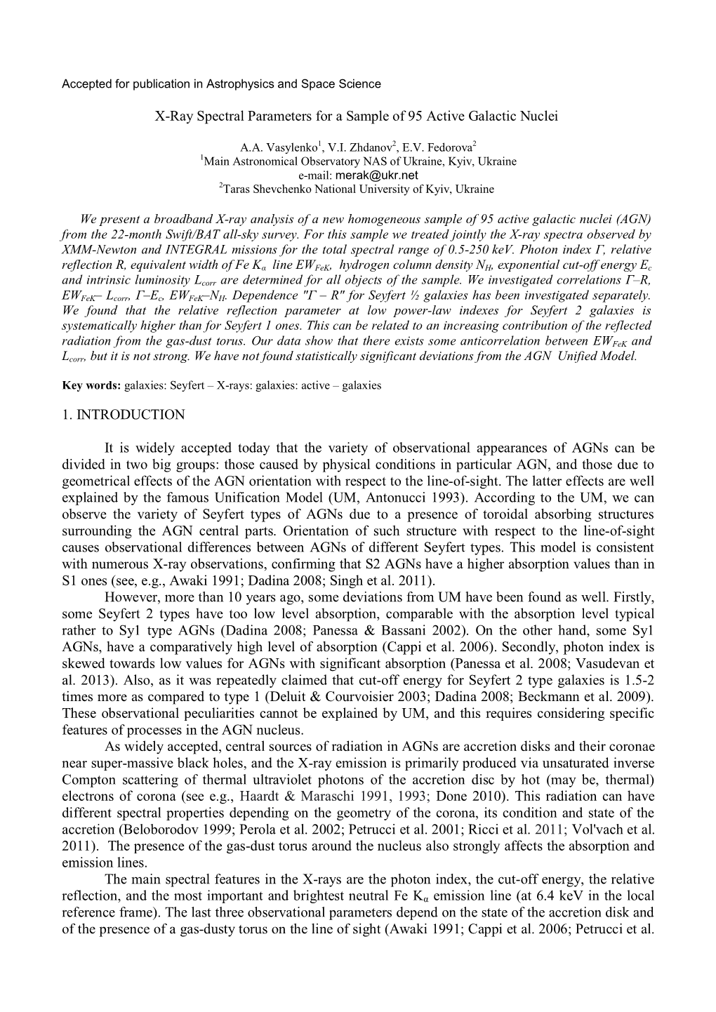 X-Ray Spectral Parameters for a Sample of 95 Active Galactic Nuclei