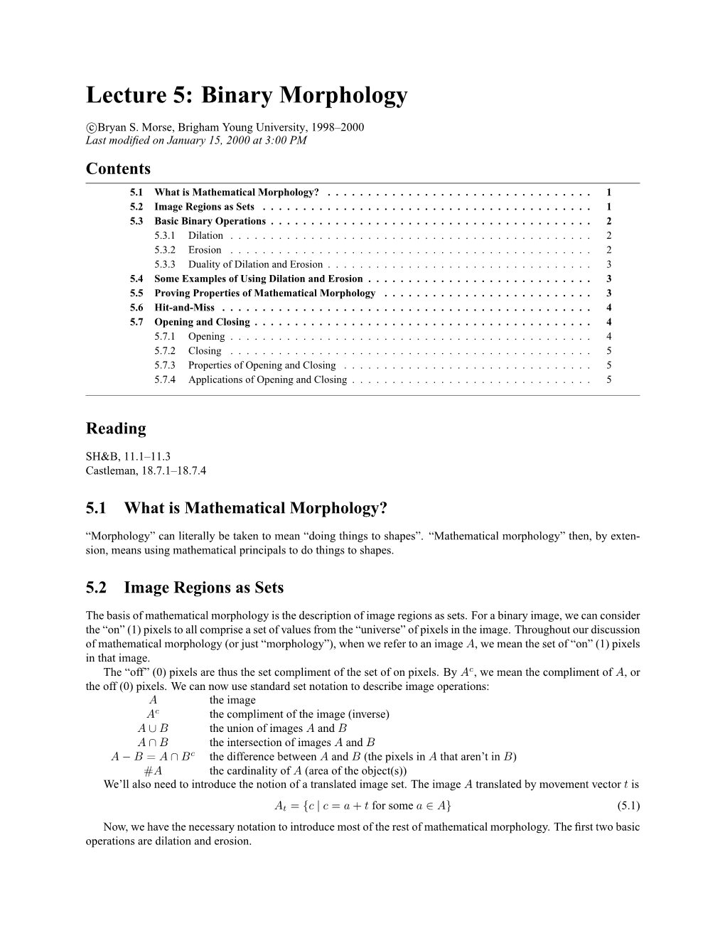 Lecture 5: Binary Morphology