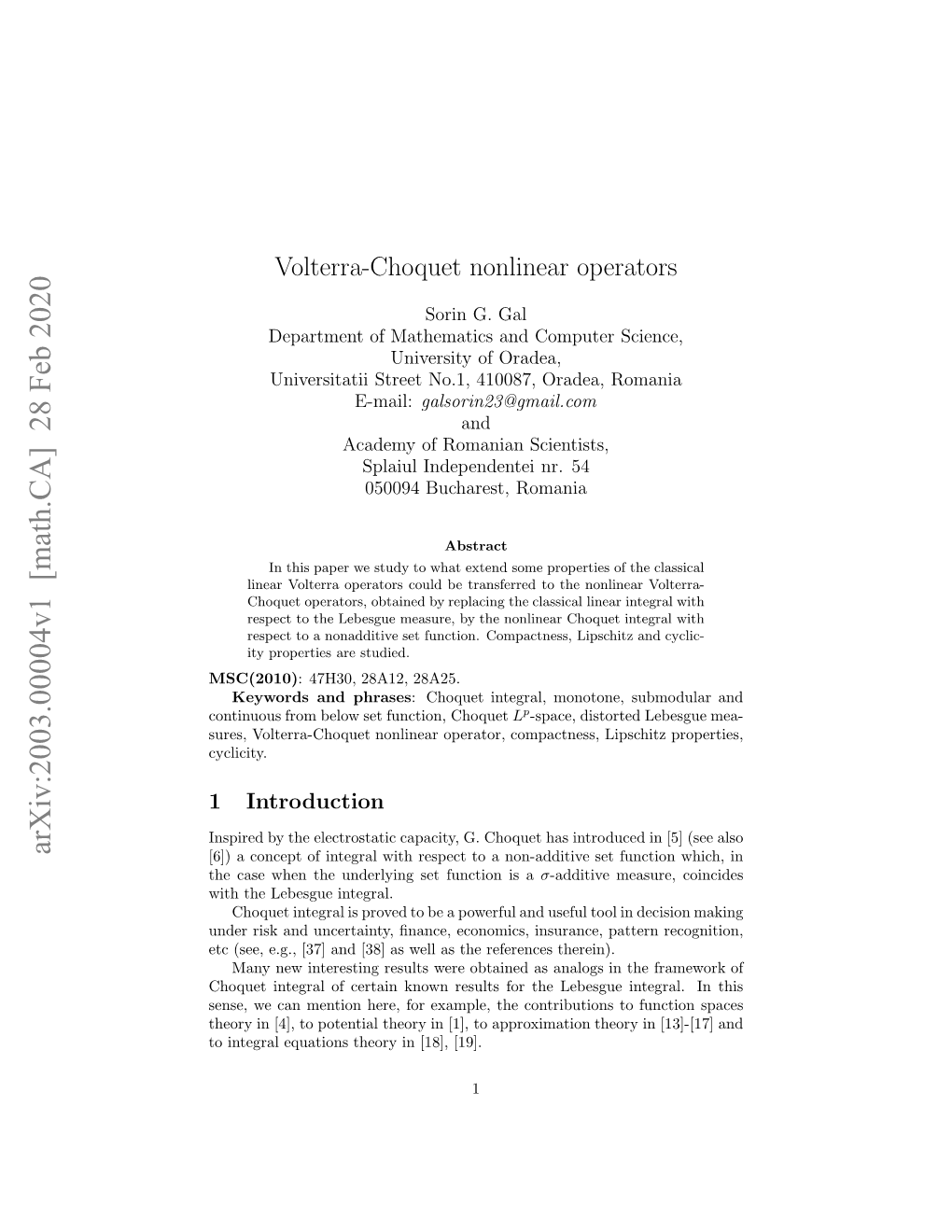 Volterra-Choquet Nonlinear Operators