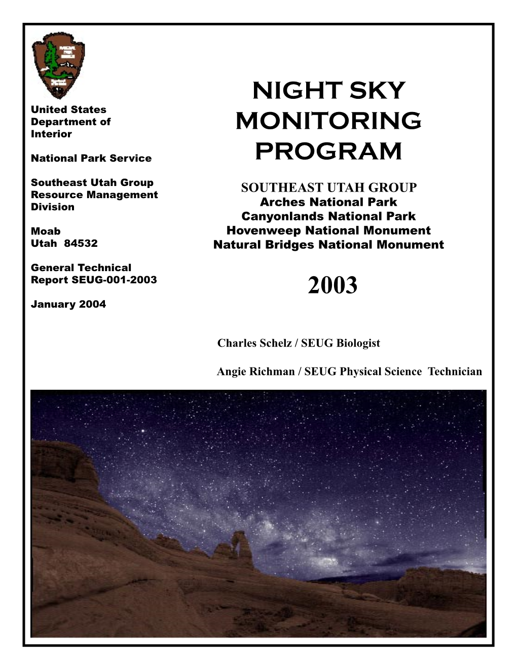 Night Sky Monitoring Program for the Southeast Utah Group, 2003