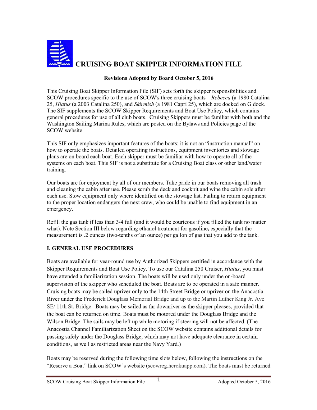 Cruising Boat Skipper Information File