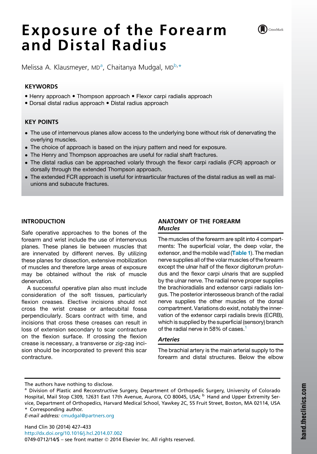 Exposure of the Forearm and Distal Radius