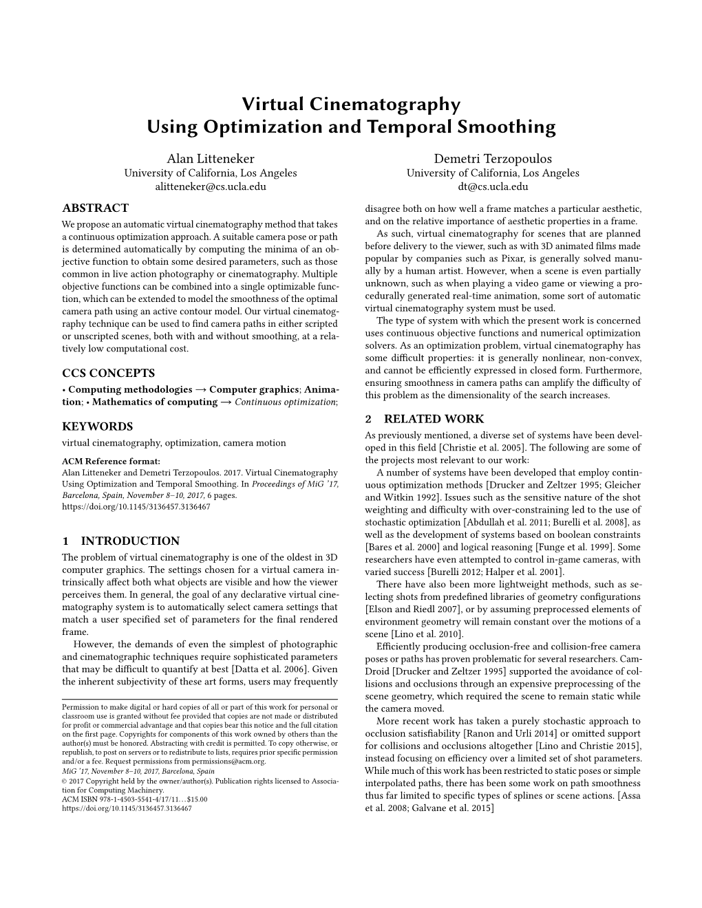 Virtual Cinematography Using Optimization and Temporal Smoothing