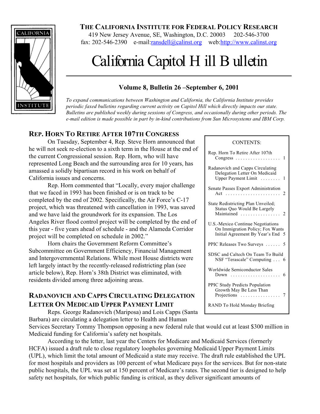 California Capitol Hill Bulletin