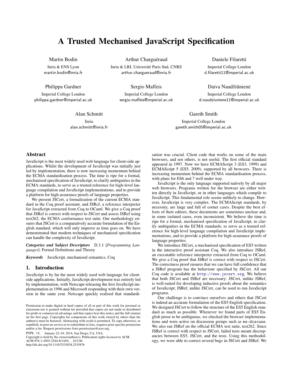 A Trusted Mechanised Javascript Specification