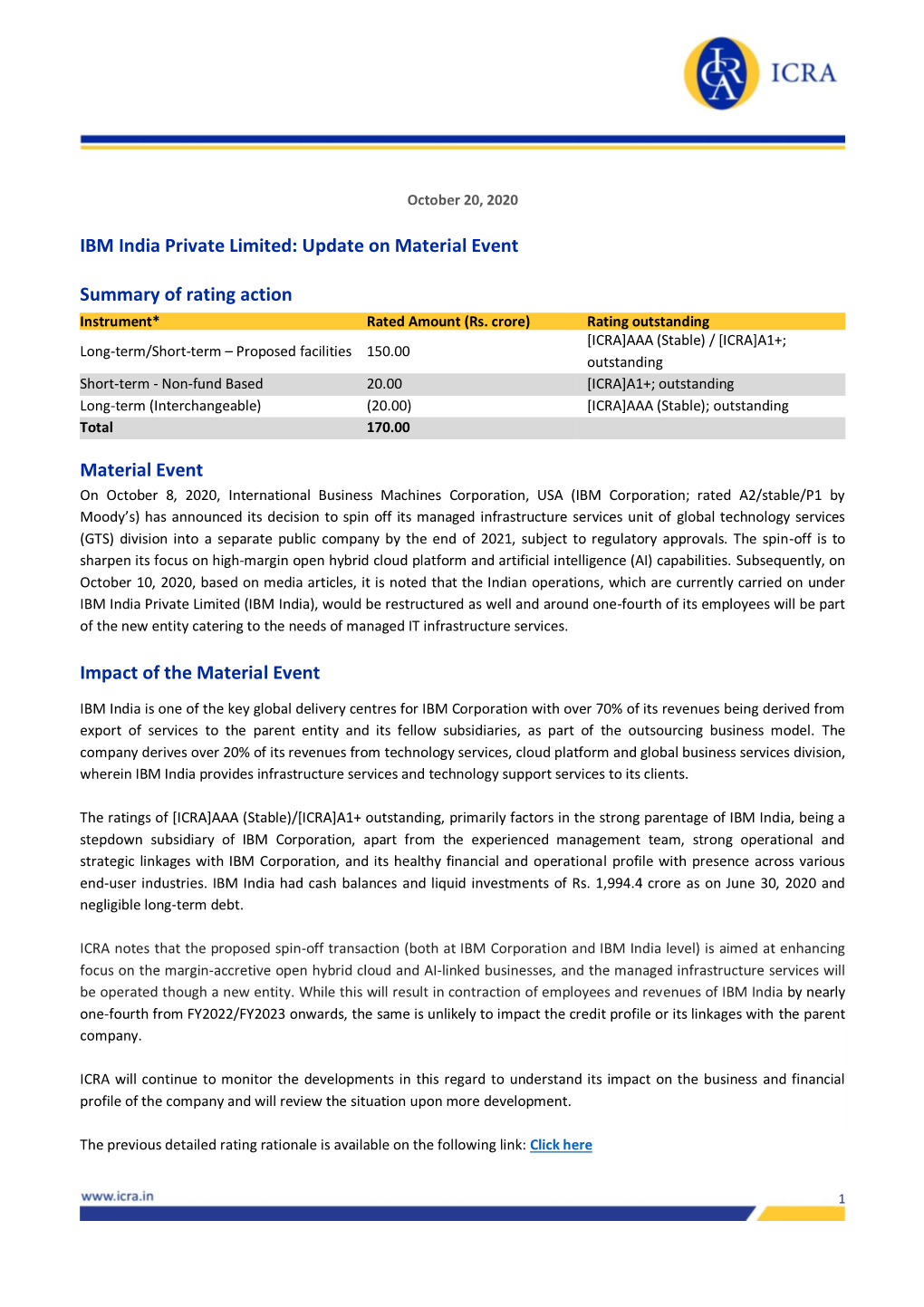IBM India Private Limited: Update on Material Event