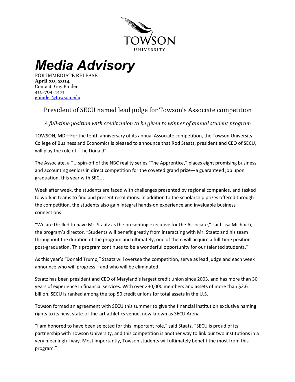 Media Advisory