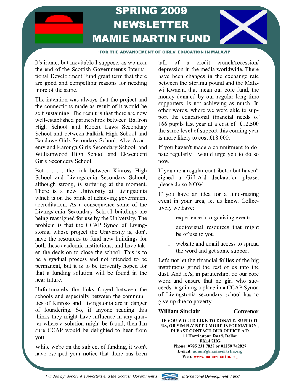 Spring 2009 Newsletter Mamie Martin Fund