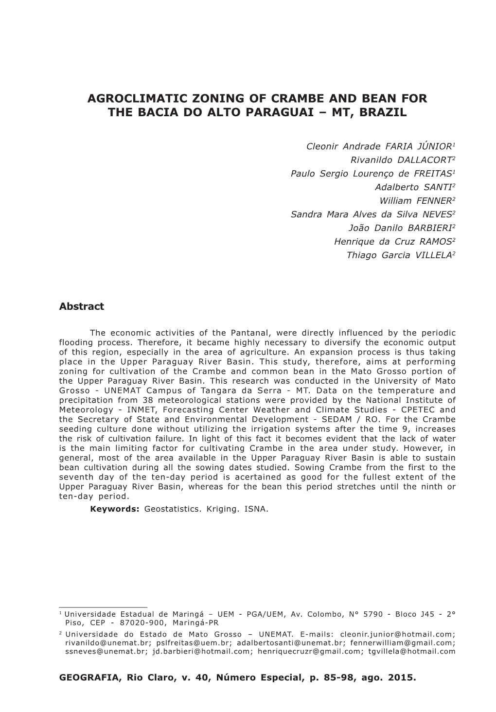 Agroclimatic Zoning of Crambe and Bean for the Bacia Do Alto Paraguai – Mt, Brazil