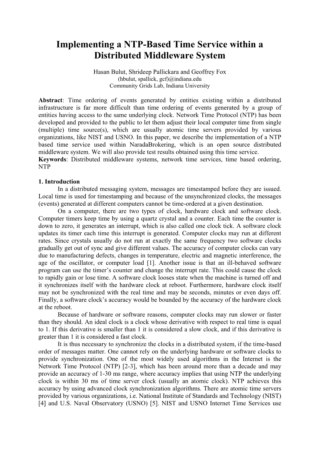 Implementing a NTP-Based Time Service Within a Distributed Middleware System