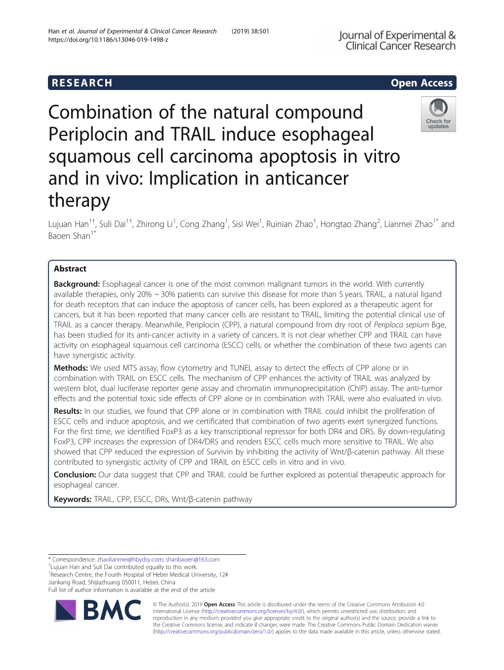 Combination of the Natural Compound Periplocin and TRAIL Induce