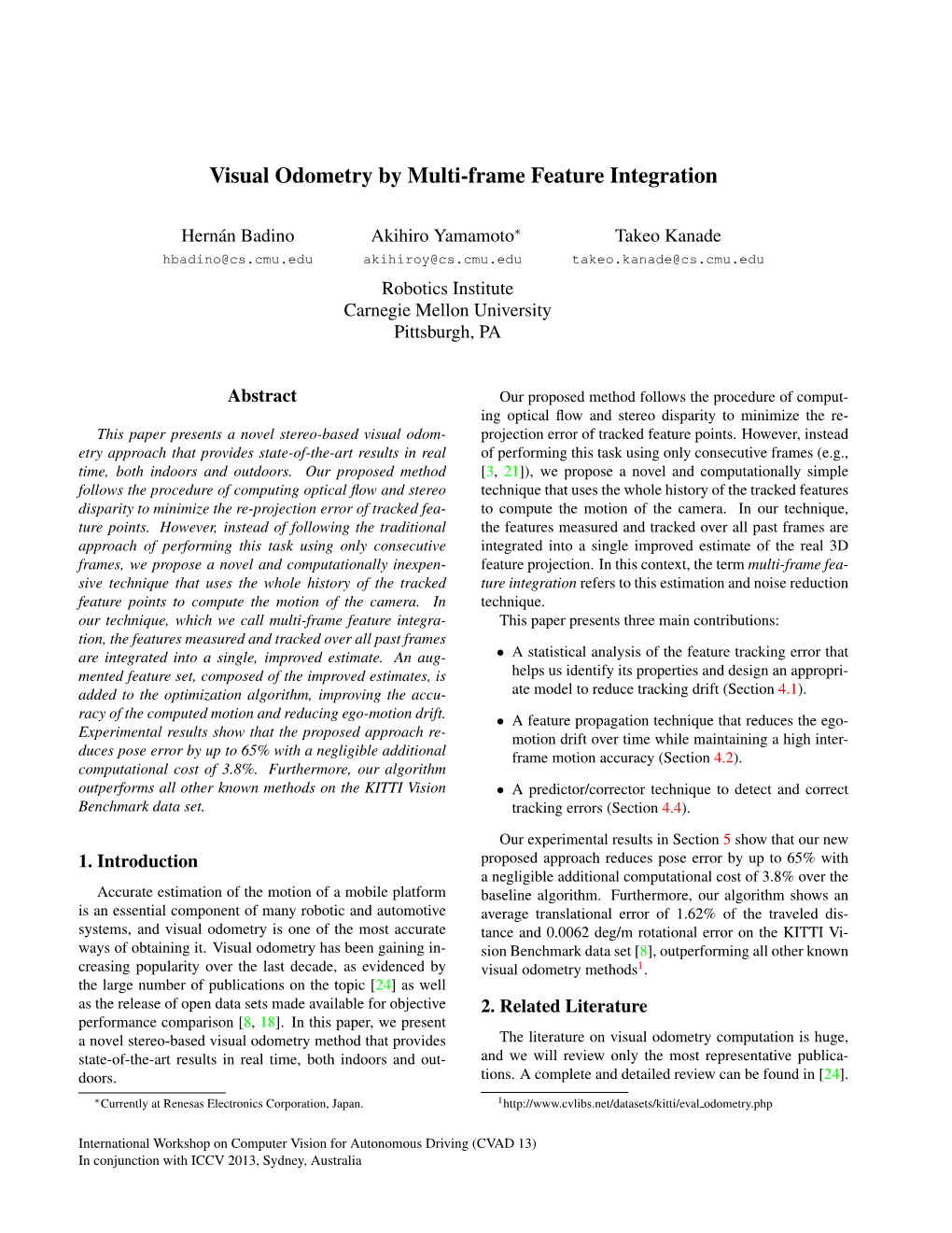 Visual Odometry by Multi-Frame Feature Integration