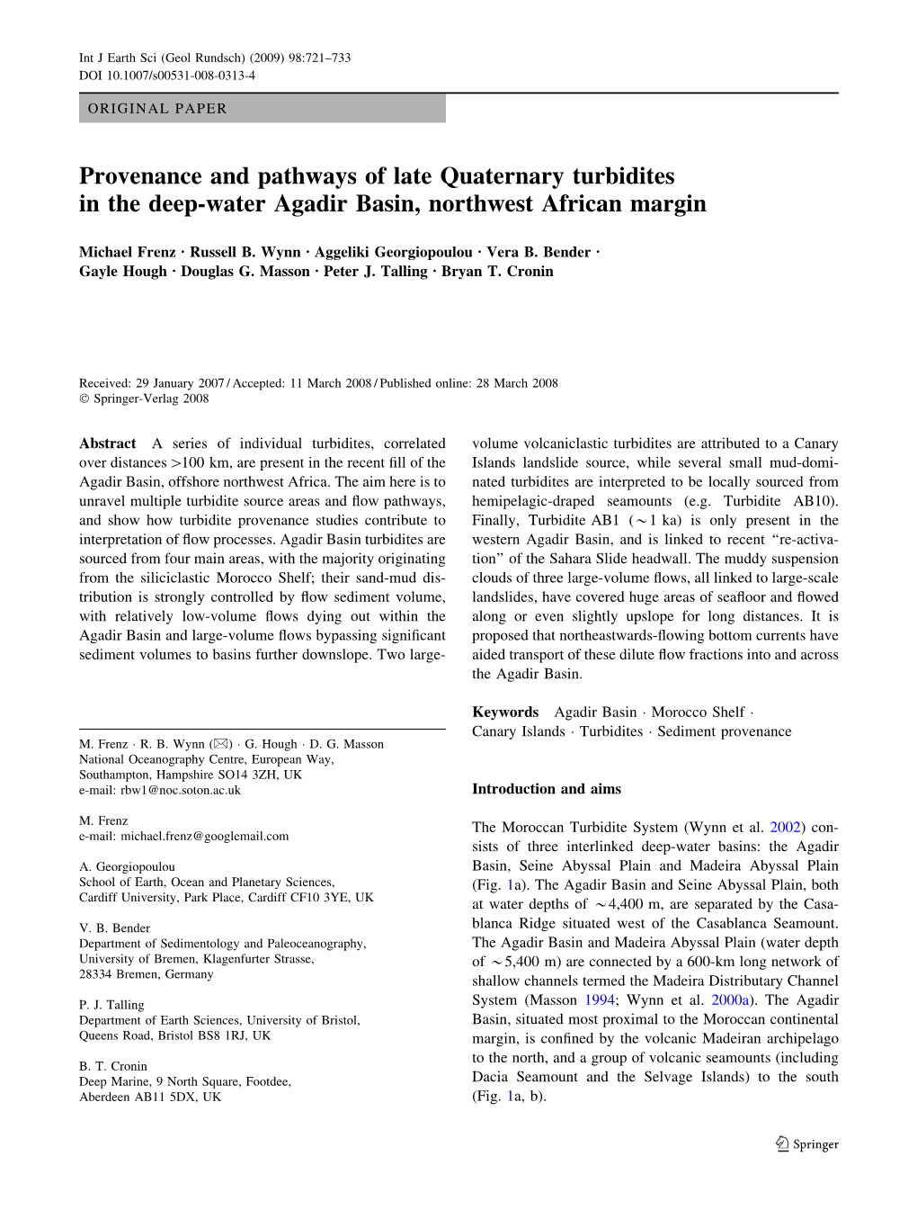 Provenance and Pathways of Late Quaternary Turbidites in the Deep-Water Agadir Basin, Northwest African Margin