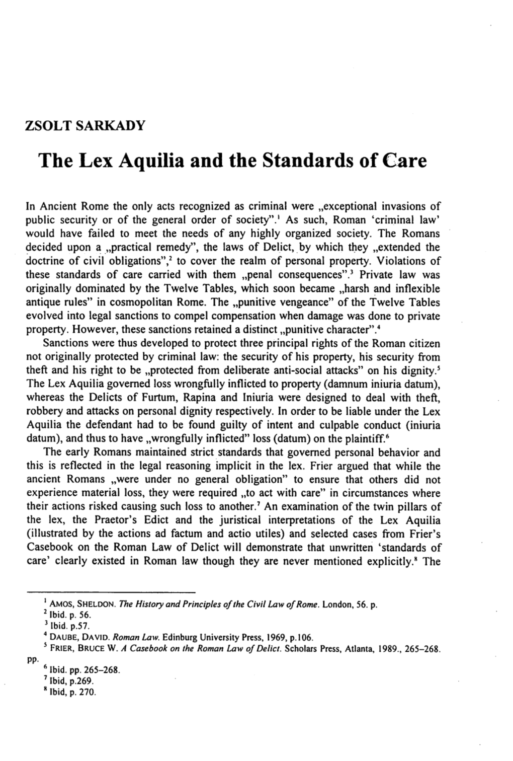 The Lex Aquilia and the Standards of Care