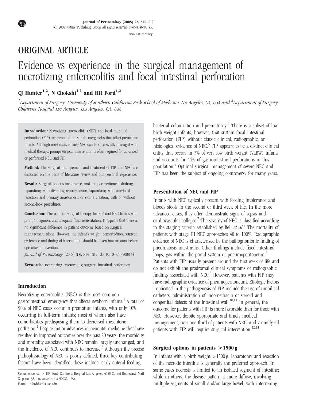 Evidence Vs Experience in the Surgical Management of Necrotizing Enterocolitis and Focal Intestinal Perforation