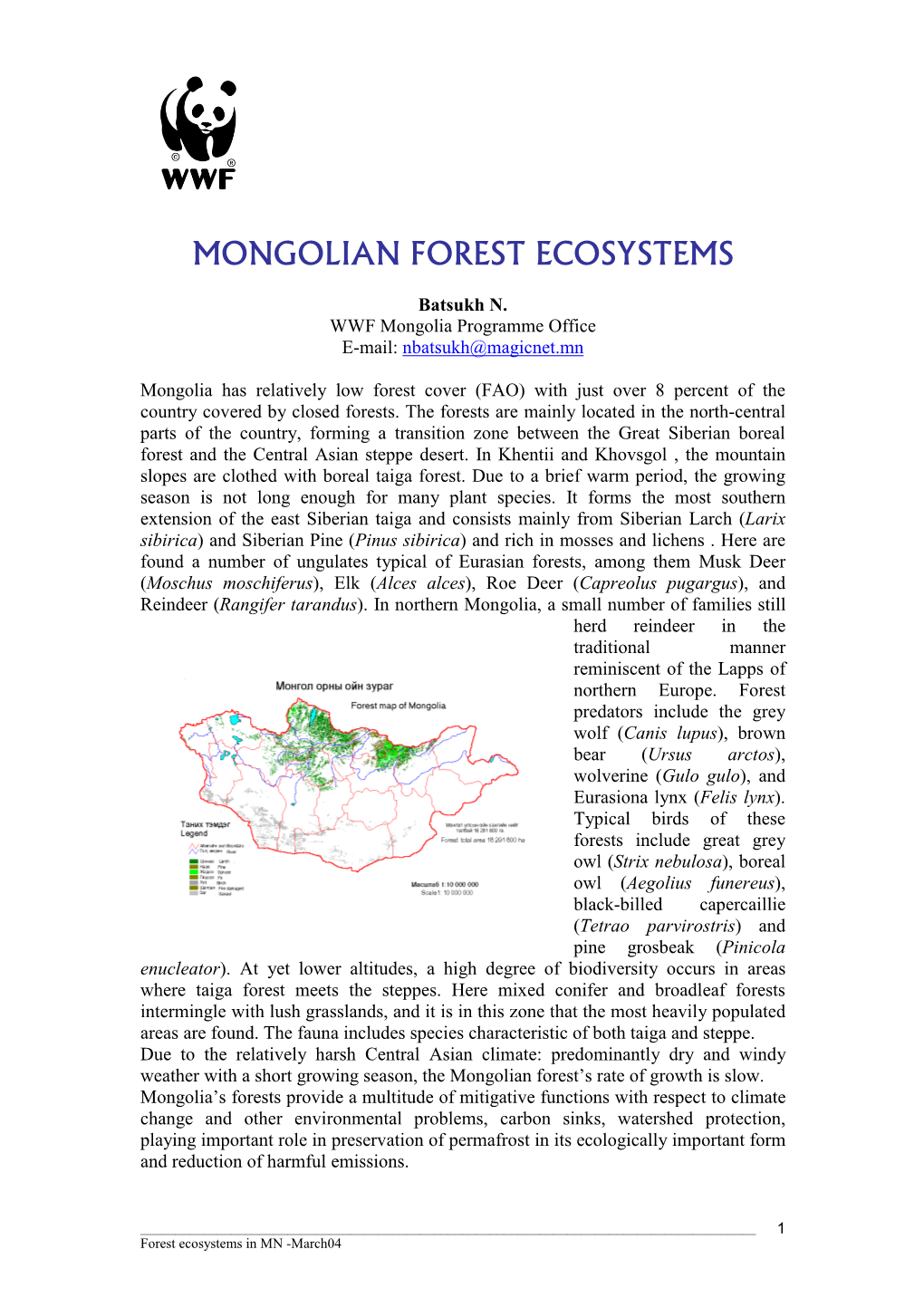 Mongolian Forest Ecosystems