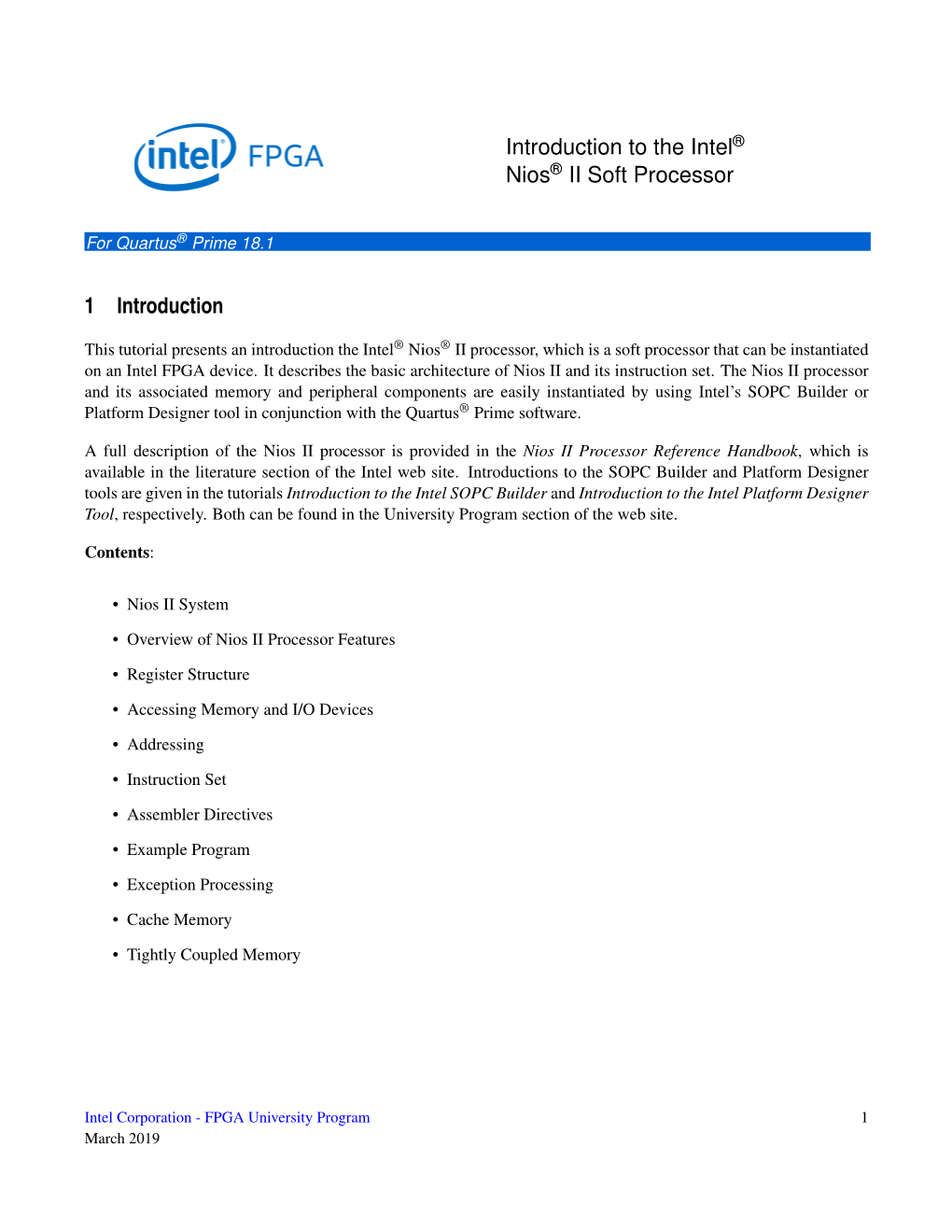 Introduction to the Intel® Nios® II Soft Processor