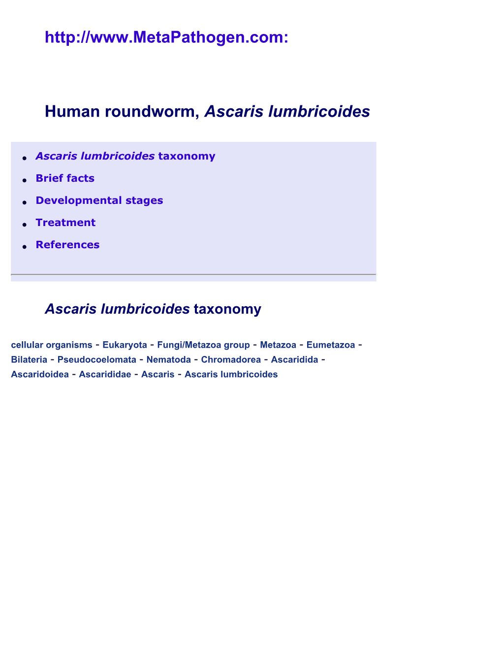 Ascaris Lumbricoides, Roundworm, Causative Agent Of