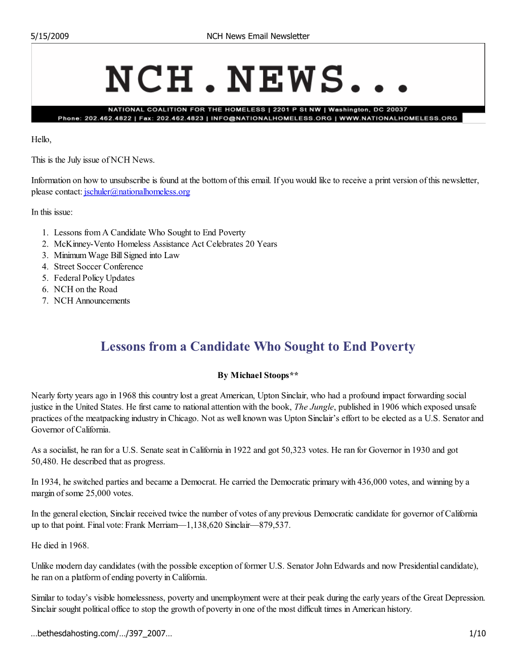 NCH News Email Newsletter