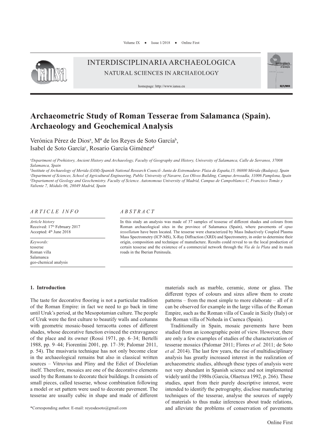 Archaeometric Study of Roman Tesserae from Salamanca (Spain)