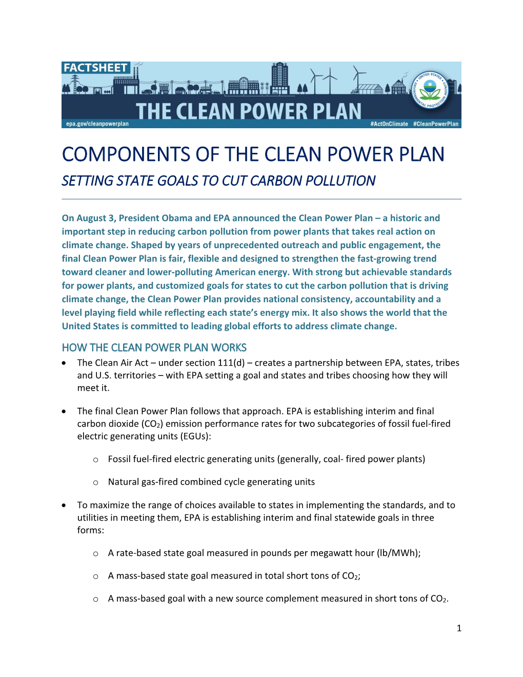 Components of the Clean Power Plan: Setting State Goals to Cut