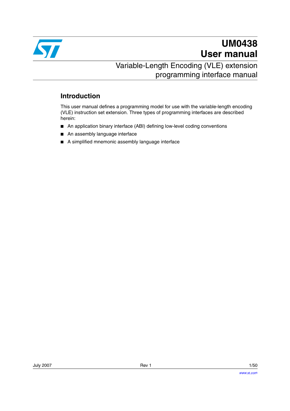 Variable-Length Encoding (VLE) Extension Programming Interface Manual