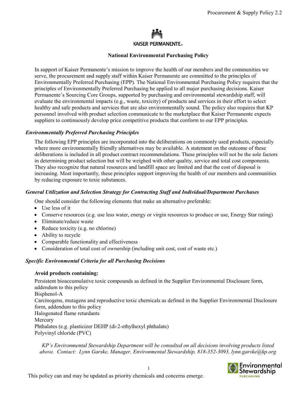 National Environmental Purchasing Policy