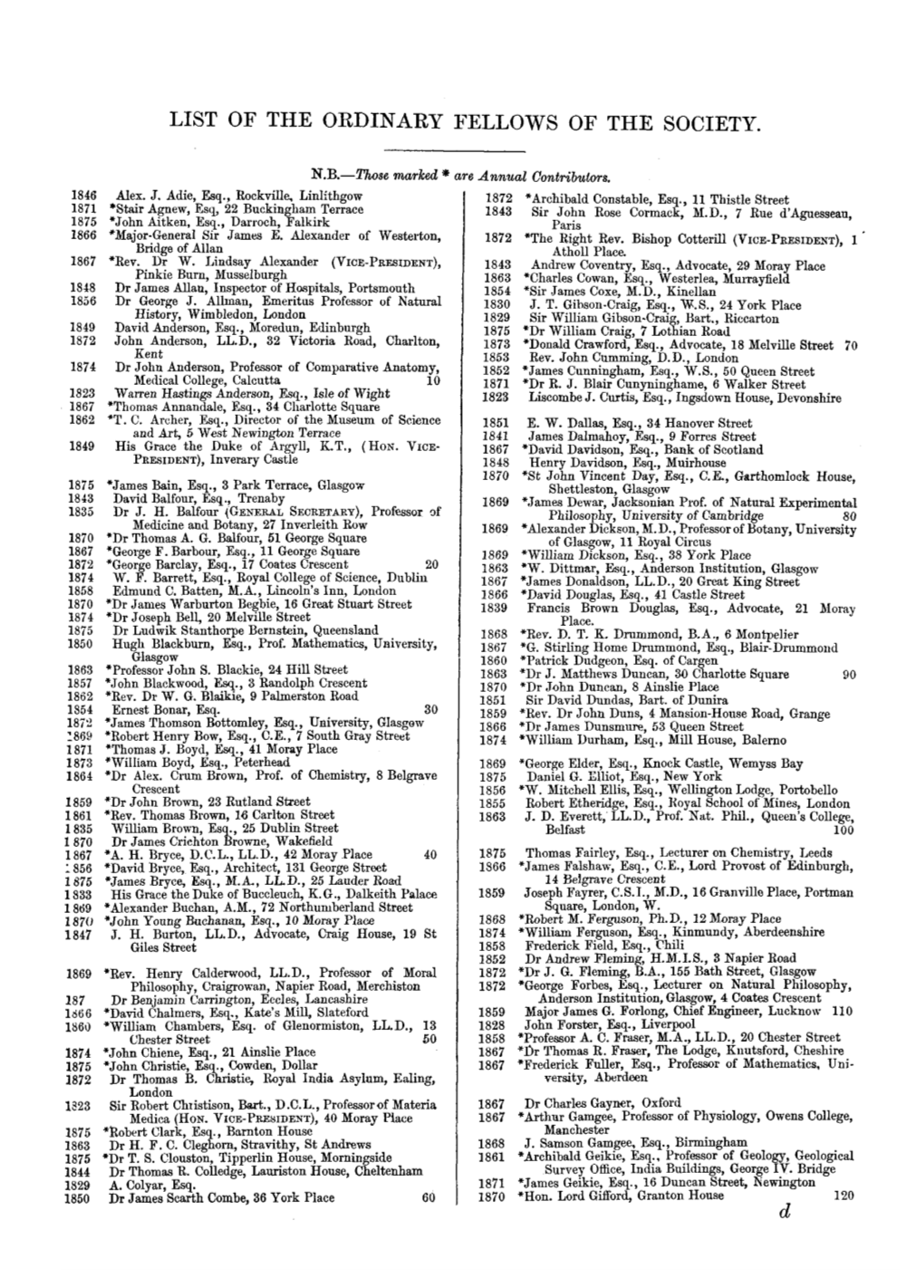 List of the Oedinary Fellows of the Society